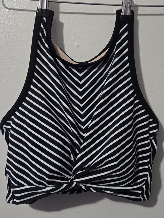 Kona Sol Other - Black & White Striped Twist-Front Crop Top. Yellow & White Striped Bikini Top.